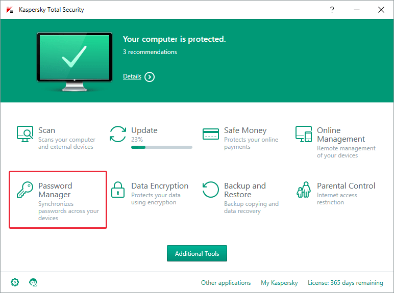 Kaspersky manager password windows